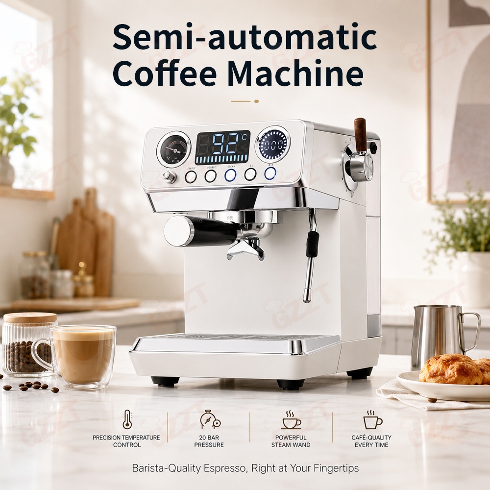 Espresso Machine Semi Auto - GZZT Halbautomatische Espresso-Kaffeemaschine mit PID-Temperaturregelung OPV-System