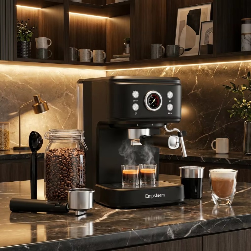 Espresso Machine Semi Auto - Halbautomatische Espresso-Kaffeemaschine mit Milchaufschäumer für Perfekten